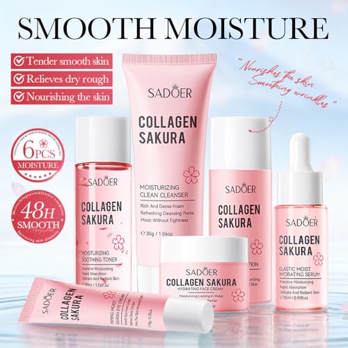 Yasovigi Travel Collagen Sakura Skincare Set - 6pcs Hydrating & Anti-Aging Kit