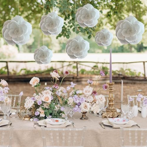 White Crepe Paper Flowers - 9 Pcs for Wedding & Party Decor