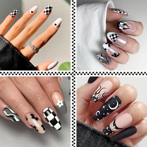 Gothic Flame Star Checkerboard Nail Stickers - 3 Sheets