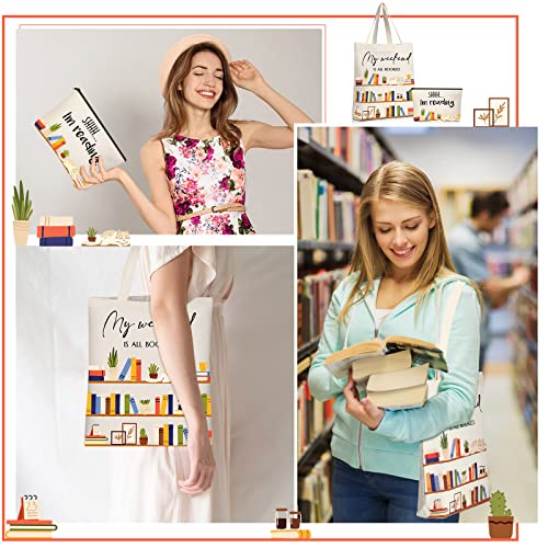 Sieral Classic Style Book Lover Gifts Canvas Tote and Makeup Bag Set