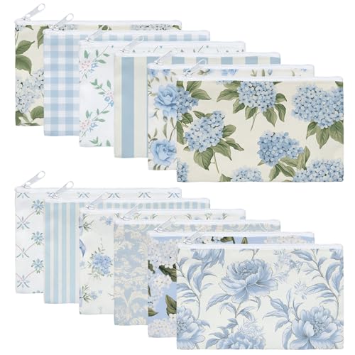 12 Pcs Floral Bow Makeup Bags - Vintage Aesthetic Canvas Toiletry Pouches