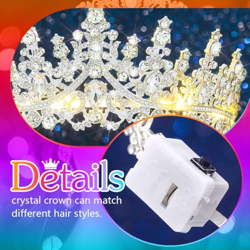 Urieo Light-Up Crystal Queen Crown LED Tiara for Prom and Bridal Parties