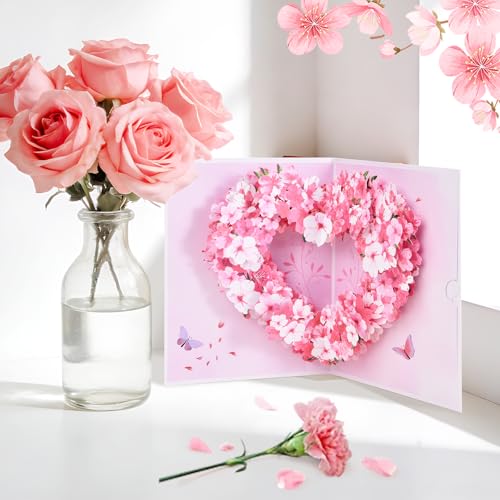 3D Floral Wreath Pop Up Greeting Card for Women - Perfect Gift for Birthdays and Anniversaries
