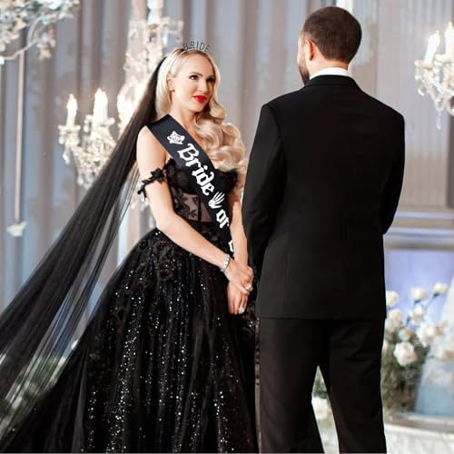 KICOSY Bride or Die Bachelorette Party Set - Black Bride Headband Sash & Veil - Variation: bride 3
