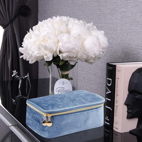 KOPY Sky Blue Velvet Makeup Bag - Large Travel Organizer