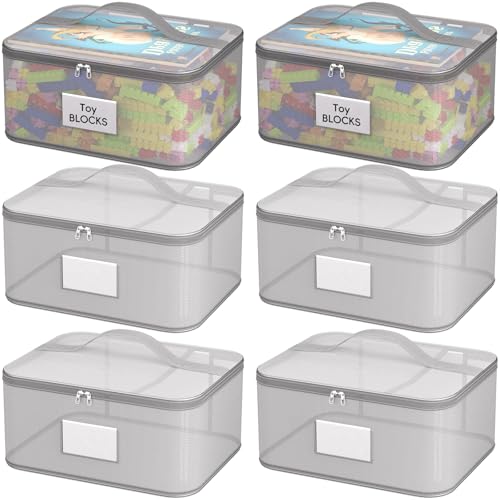 6 Pack Large Clear Toy Storage Bags with Zipper - Durable Organizer for Puzzles and Building Blocks