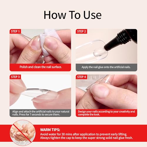 Nelrona 10ml Semi Solid Nail Glue & Remover Set - Quick Dry, Long Lasting 30+ Days for Press-On & Acrylic Nails - No Lamp Needed, Mess-Free Application