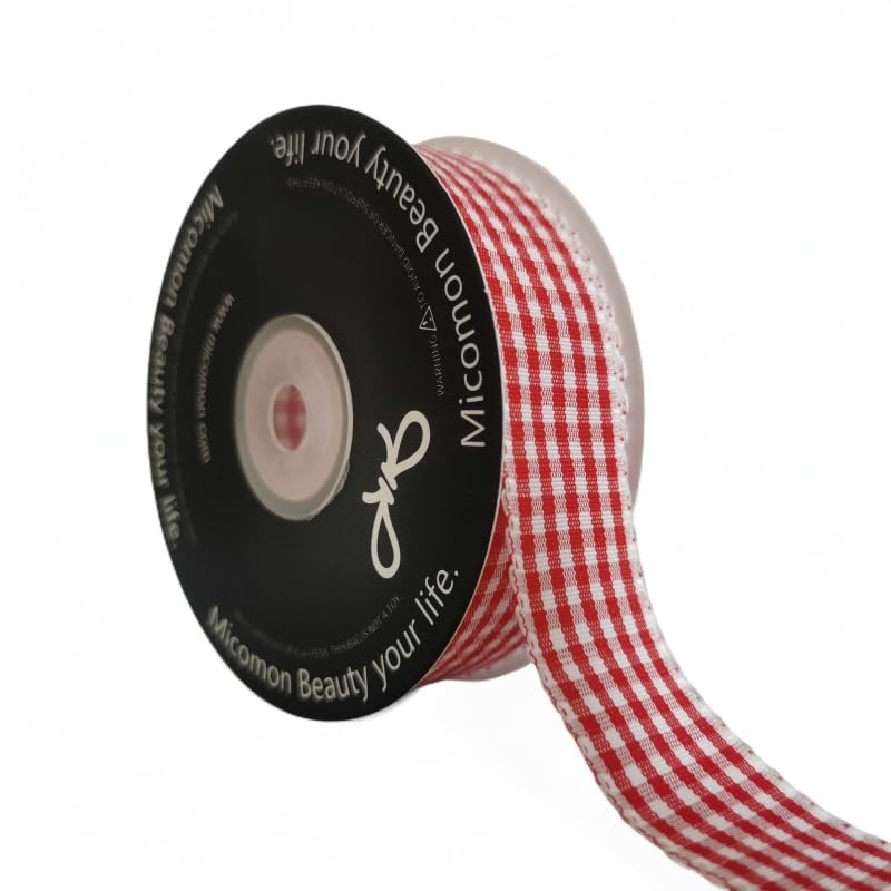 1-Inch Red and White Gingham Ribbon - 25 Yards Taffeta Plaid