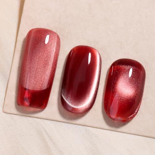 Fcozpjk Cat Eye Gel Nail Polish Set - 2PCS Cherry Red & Hot Pink