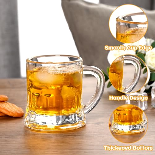 Futtumy Mini Beer Mug Shot Glasses - 2 Oz, Set of 6 with Handles