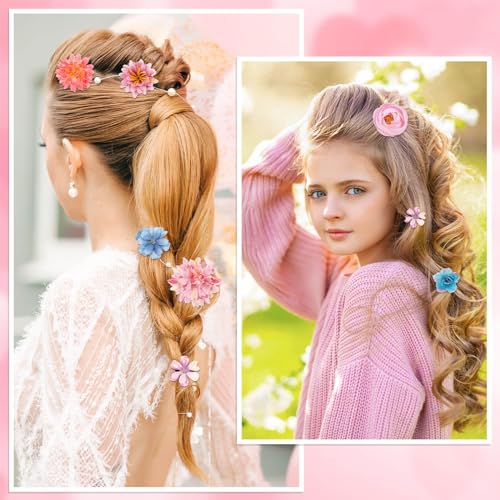 Pink Flower Hair Clips Pack of 26 for Women & Girls - Boho & Beach Style
