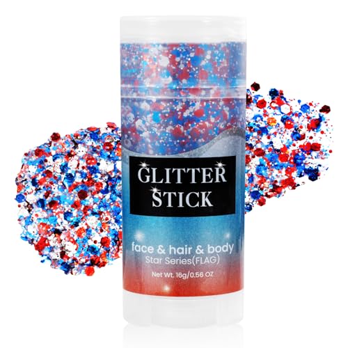 Mysense Patriotic Red White and Blue Face Hair Body Glitter Stick,4th of July Outfits and Accessories for Women Kids,USA Flag Makeup for Independence Day 250 Anniversary Memorial Day Veterans Day