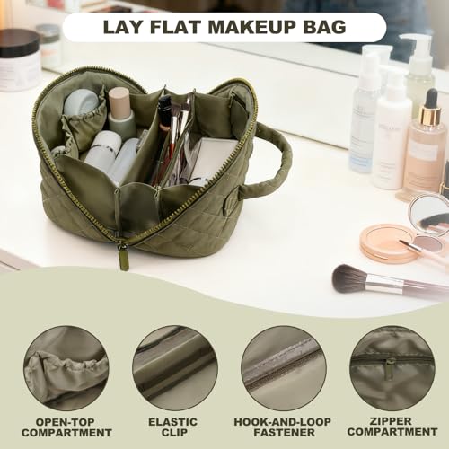 Large Waterproof Makeup Bag for Women - Quilted Puffer Toiletry Bag
