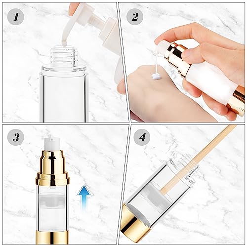 4 Pack 30ml Clear Plastic Airless Pump Bottles with Gold Dispenser for Cosmetics & Skincare