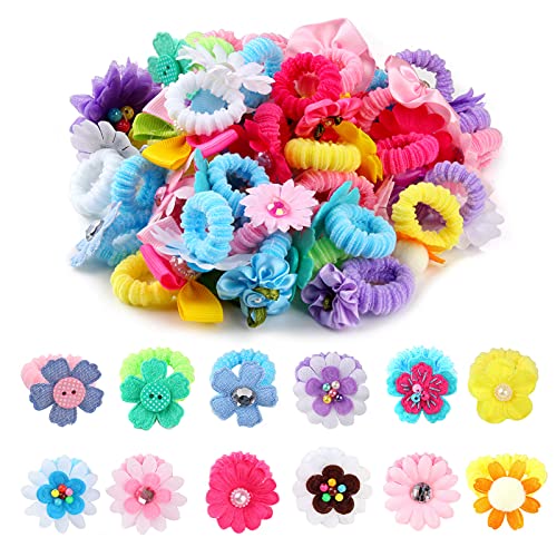 50 Pcs Cute Flower Hair Ties for Girls - Soft Multicolor Scrunchies