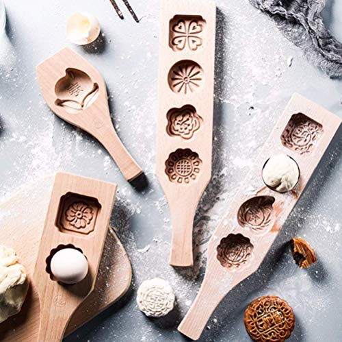 Wooden Mooncake Mold for DIY Baking - 4 Flower Design