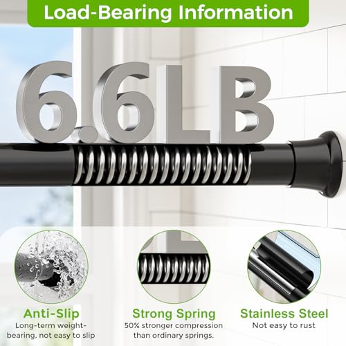 Adjustable Black Shower Curtain Rod, 32-76 Inches, No Drilling