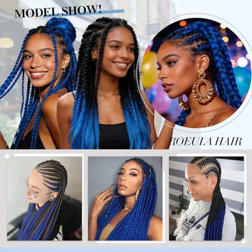 Roeula Electric Blue Pre-Stretched Braiding Hair 18 Inch - 3 Packs