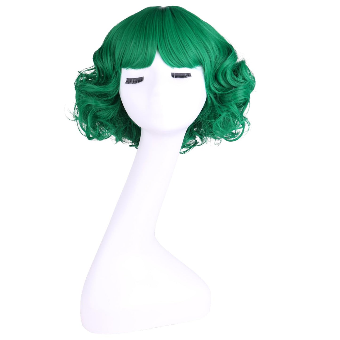 MAGQOO Green Wigs for Women Girls Short Curly Wavy Fluffy Dark Green Wig with Bangs Halloween St Patricks Cosplay Costume Party Wig