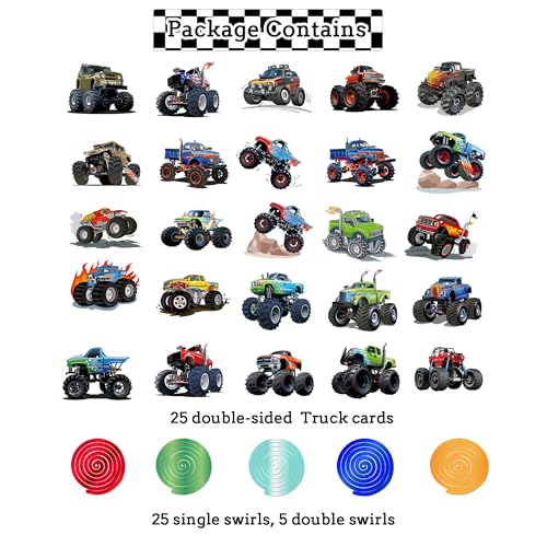 30pcs Monster Truck Hanging Swirls Decorations – Pre-Assembled Birthday Party Decor