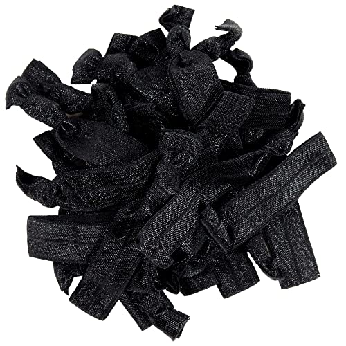 Kenz Laurenz Black No-Crease Hair Ties - 50 Pack Ouchless Ribbon Bands