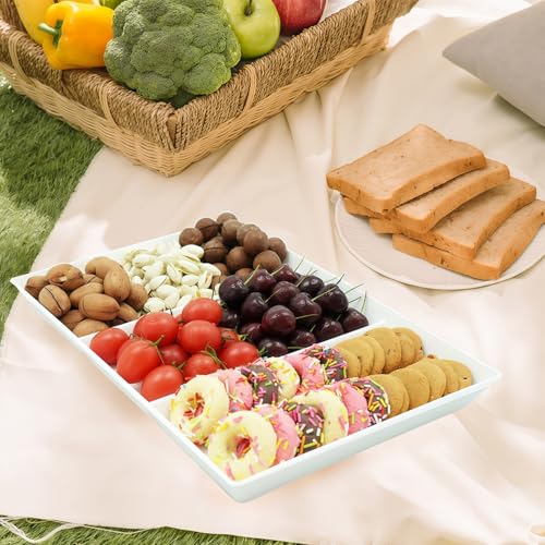 Divided Serving Tray Platter - 2 Pack, 15" x 10" White Plastic Trays