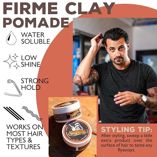 Suavecito Firme Clay Pomade for Men - Strong Hold, Matte Finish - 2.3 oz