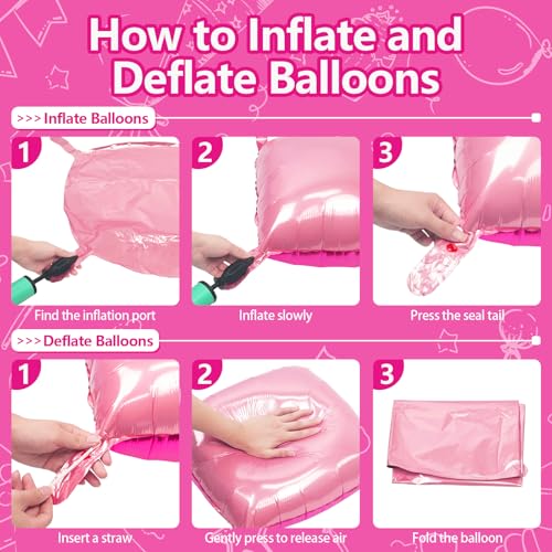 NISOCY 25PCS Hot Pink & Pearl Square Foil Balloons Kit