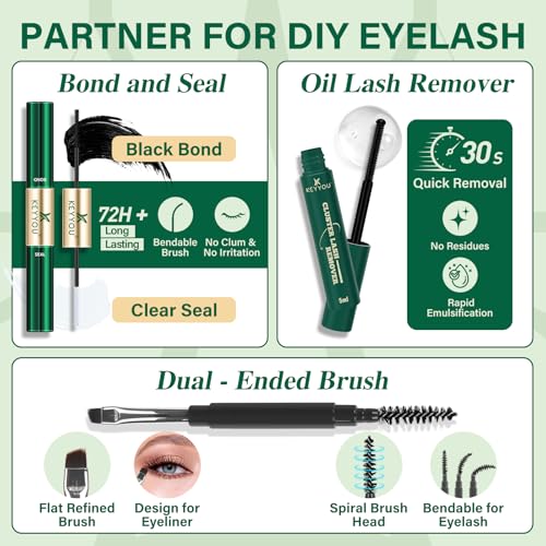 KEYYOU Lash Extension Kit with Bottom Lashes & Clusters - DIY Eyelash Extensions