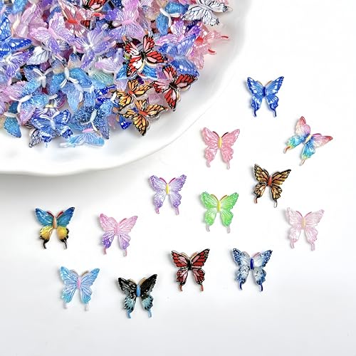 100 Pcs 3D Butterfly Nail Charms - Colorful Nail Art Gems