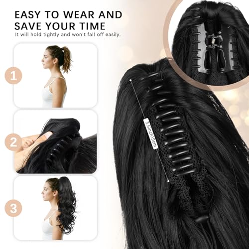 26 Inch Wavy Claw Clip Ponytail Extension - Black Synthetic Hair Piece