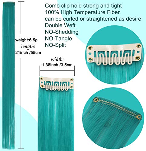 SARARHY 10 Pcs Clip-in Colored Hair Extensions 20 Inches Lavender Teal