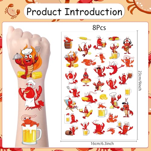 Yoyuspy Crawfish Temporary Tattoos - 200+ Crawfish Boil Party Supplies & Decorations