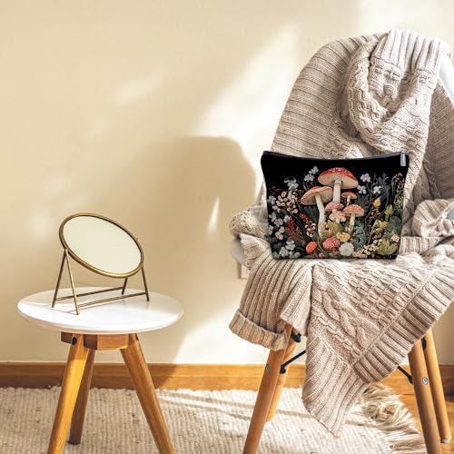 Mushroom Cosmetic Bag - Linen Makeup Organizer Pouch for Travel