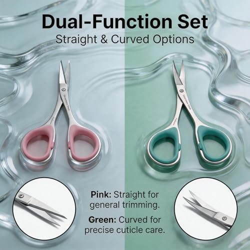 Pafason Travel Nail Scissors Set Pink & Green - Curved & Straight Blade Manicure Pedicure Tools