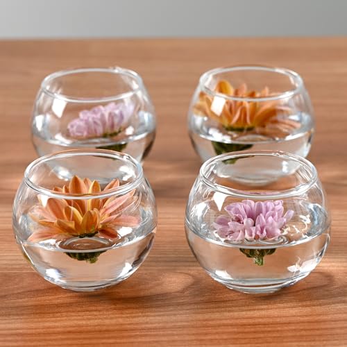 FrutPunch Glass Candle Holders - 6 Pack Votive Tea Light Holders for Weddings & Parties