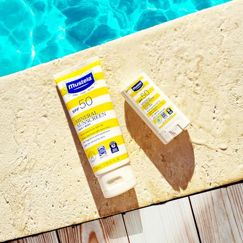 Mustela Baby Mineral Sunscreen Stick SPF 50 Broad Spectrum 0.6 oz - Fragrance-Free, Water-Resistant, Organic Ingredients