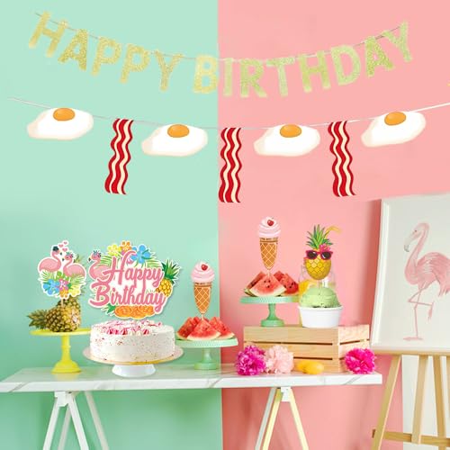 KUNGOON Bacon & Eggs Happy Birthday Banner Set for Brunch Parties