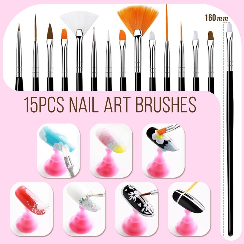 Nail Art Brushes Set - 29PCS Dotting Tools & Palette Kit for Gel Polish | Detail Design Pens for Nail Drawing