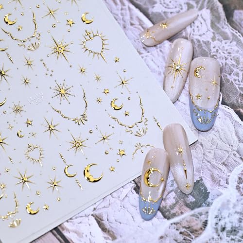 Gold 5D Embossed Star Nail Stickers for Nail Art - DIY Design