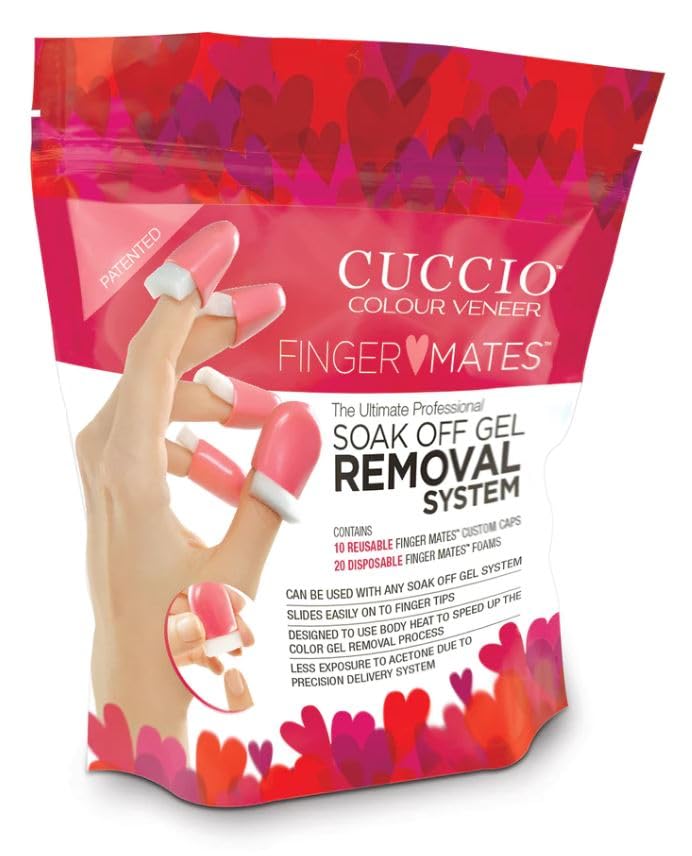 Cuccio Finger Mates Gel Nail Polish Removal System - 10 Reusable Caps & 20 Foam Pads