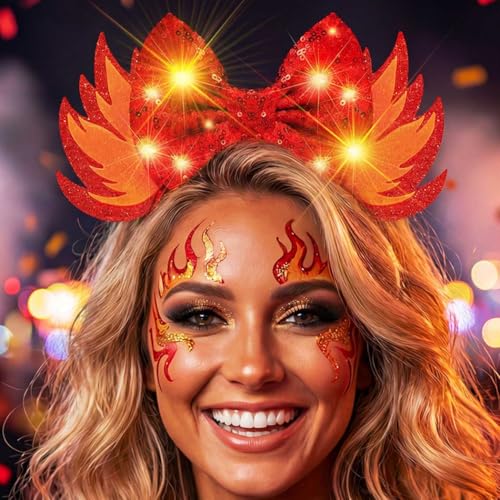 Unicra Red Bow Light Up Christmas Headband for Women