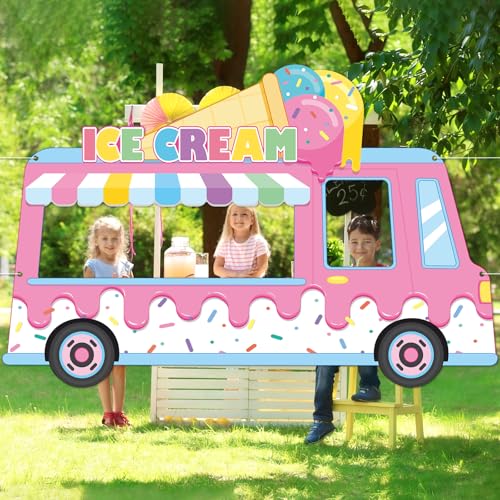 79x51 Inch Ice Cream Shop Photo Booth Backdrop for Parties
