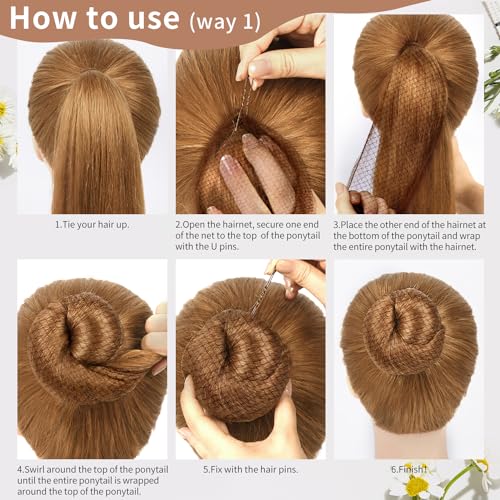 TsMADDTs Hair Nets & U Shaped Pins Set - 30 Nets, 30 Pins, 5 Bands