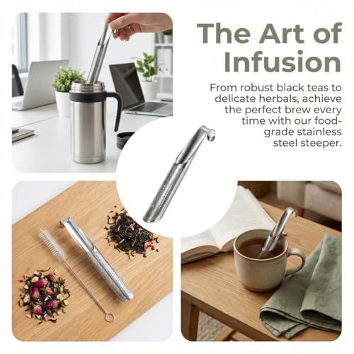 Stainless Steel Loose Leaf Tea Infuser Set - 3 Tea Strainers with Brush