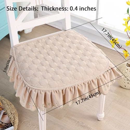 European Lace Ruffle Chair Pad Cushion - Non-Slip Flannel Beige