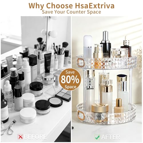 HsaExtriva 2-Tier 360 Rotating Perfume Organizer, Clear Diamond Vanity Tray