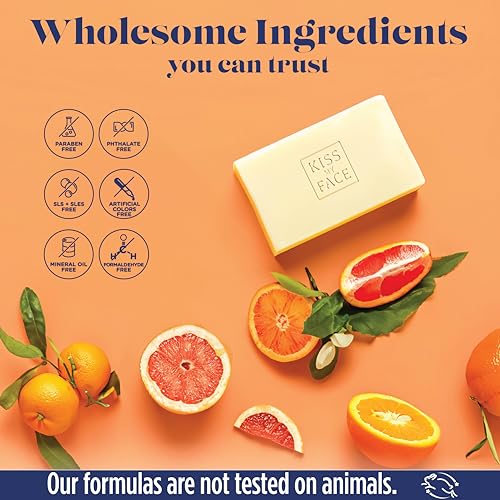 Kiss My Face De-Stress Bar Soap Orange & Grapefruit, 4 oz – Vegan, Palm-Oil Free, Cruelty-Free