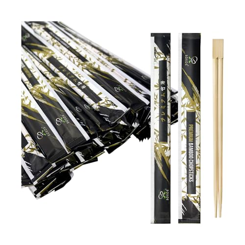 Soeos 100 Disposable Bamboo Chopsticks - 9 Inch, Eco-Friendly, Individually Wrapped