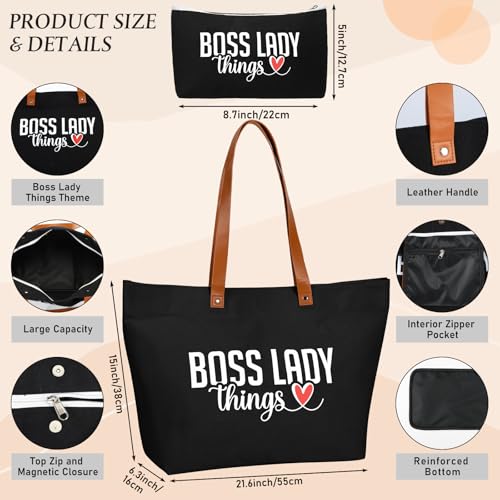 Boss Lady Tote Bag for Women - Canvas Gift Bag for Bosses Day, Black